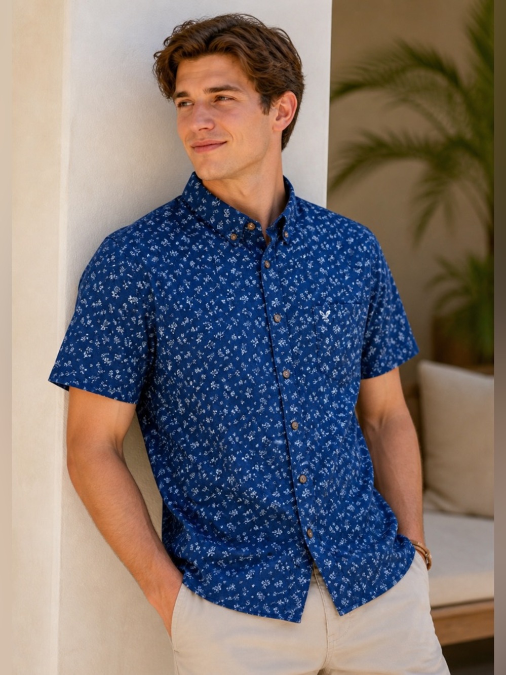 American Eagle Men’s Navy Floral Preppy Coastal Y2K Button-Down Shirt Sz XL